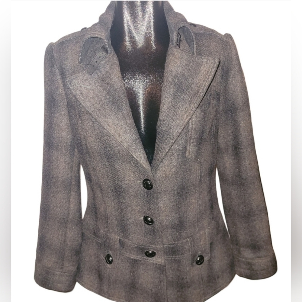 Le Chateau Grey Checkered Wool Blend Blazer Coat Size L